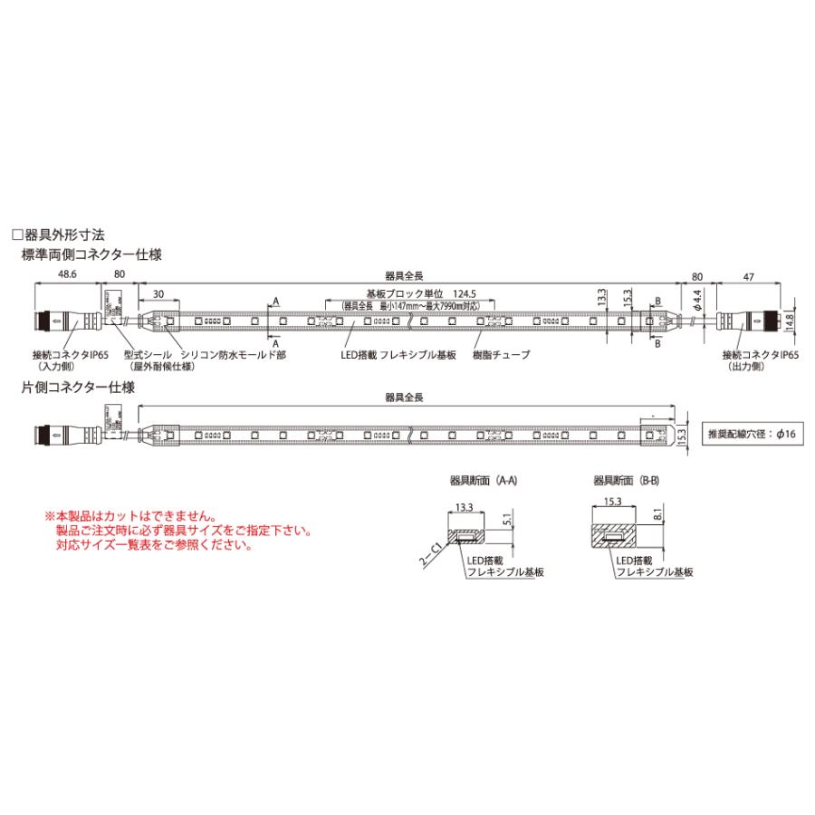 FKK LEDテープライト 屋外軒下用 DC24V フレアラインクリアアウトドア 両側コネクター 5500mm 3000K (トランス コード別売) FLT-2A-5500-L30 ※受注生産品の画像