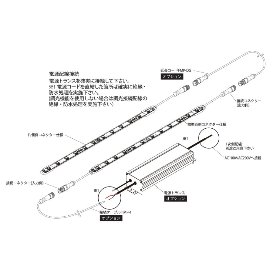 純正直売 FKK　LEDテープライト 軒下用 DC24V フレアラインPLC 蓄光機能 片側コネクター 214mm 6500K (トランス コード別売)　FLT3-PGA-214-D-K ※受注生産品