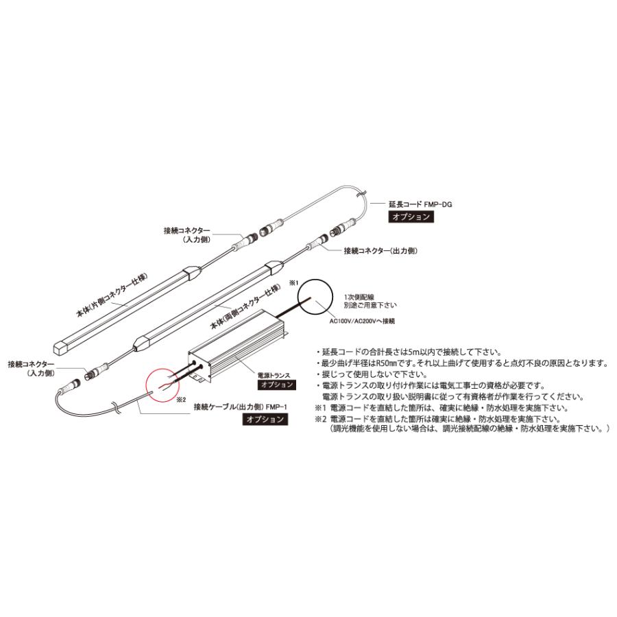 FKK LEDテープライト 軒下用 DC24V フレアライン ミニサイド 両側コネクター 2819mm 4000K (トランス コード別売) FMS-A-2819-W ※受注生産品の画像