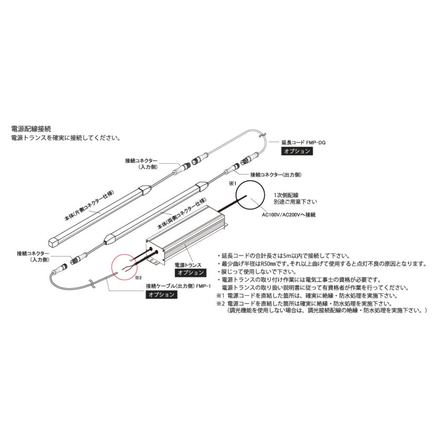 FKK LEDテープライト 軒下用 DC24V フレアライン ミニトップ 両側コネクター 2819mm 3500K (トランス コード別売) FMT-A-2819-WW ※受注生産品の画像