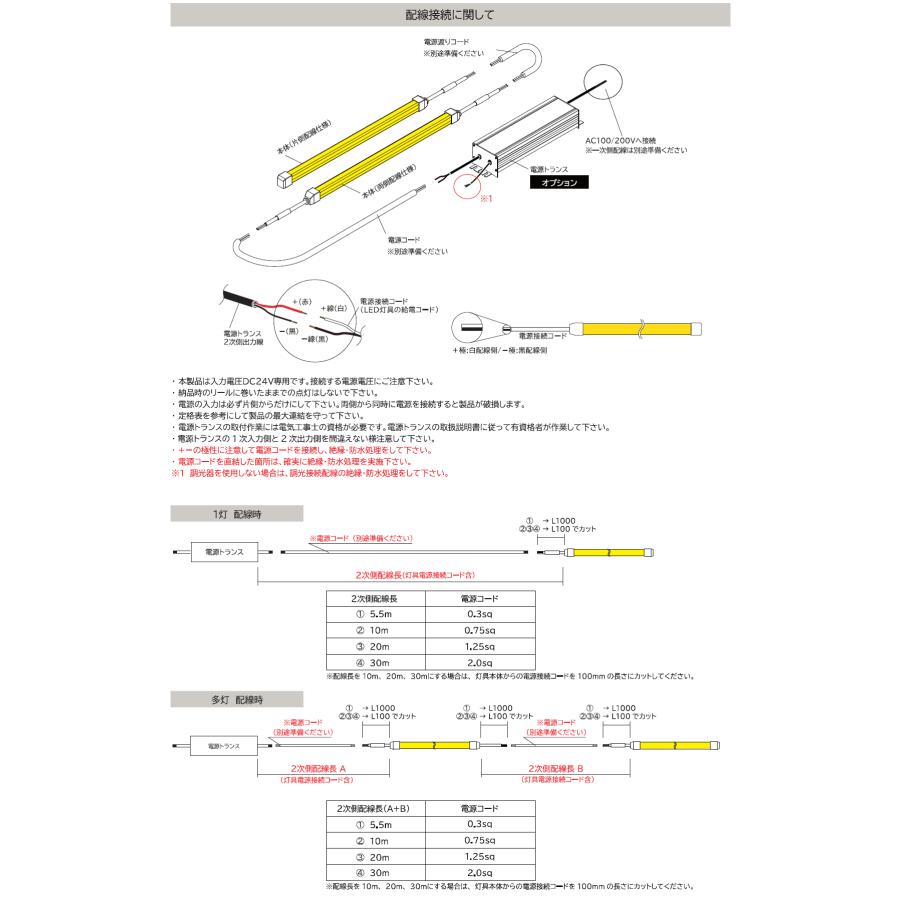 FKK LEDテープライト 屋外用 DC24V フレアライン ミニトップ アウトドア 3556(3551)mm ()内片側配線 (トランス・コード別売) FMT-CA-3556(3551) ※受注生産品の画像