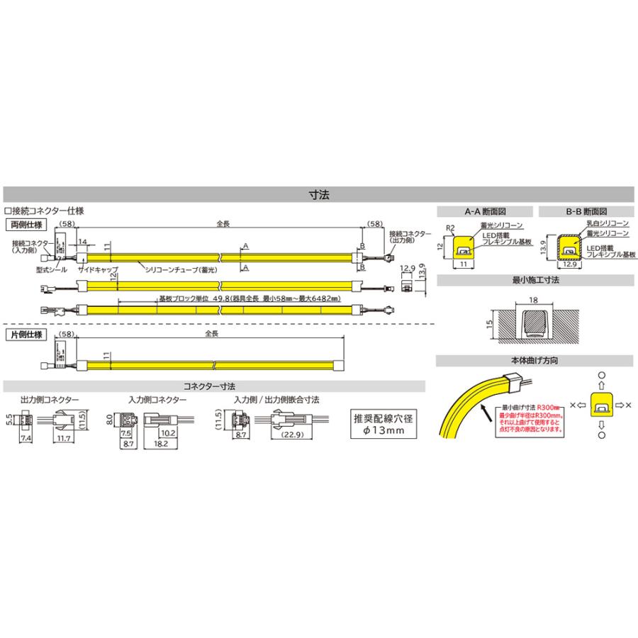 全国配送料無料 FKK　LEDテープライト DC24V フレアラインミニトップPLC 蓄光青 片側コネクタ 4042mm 3000K (トランス・コード別売)　FMT-PB-4042-L30-K ※受注生産品
