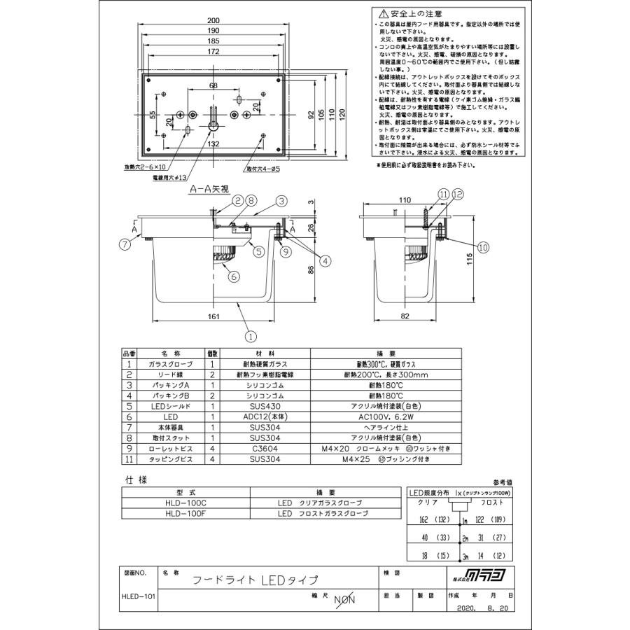 HLD-100F   フードライト 送料無料】クラコ「HLD-100F(フロスト)」厨房用フードライト耐熱