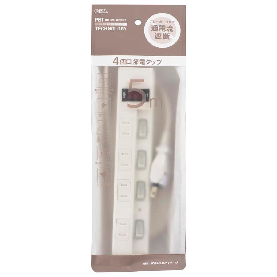 オーム電機製節電タップ OHM（オーム電機） 雷ガード付多機能節電タップ(コンセント4個口/5m