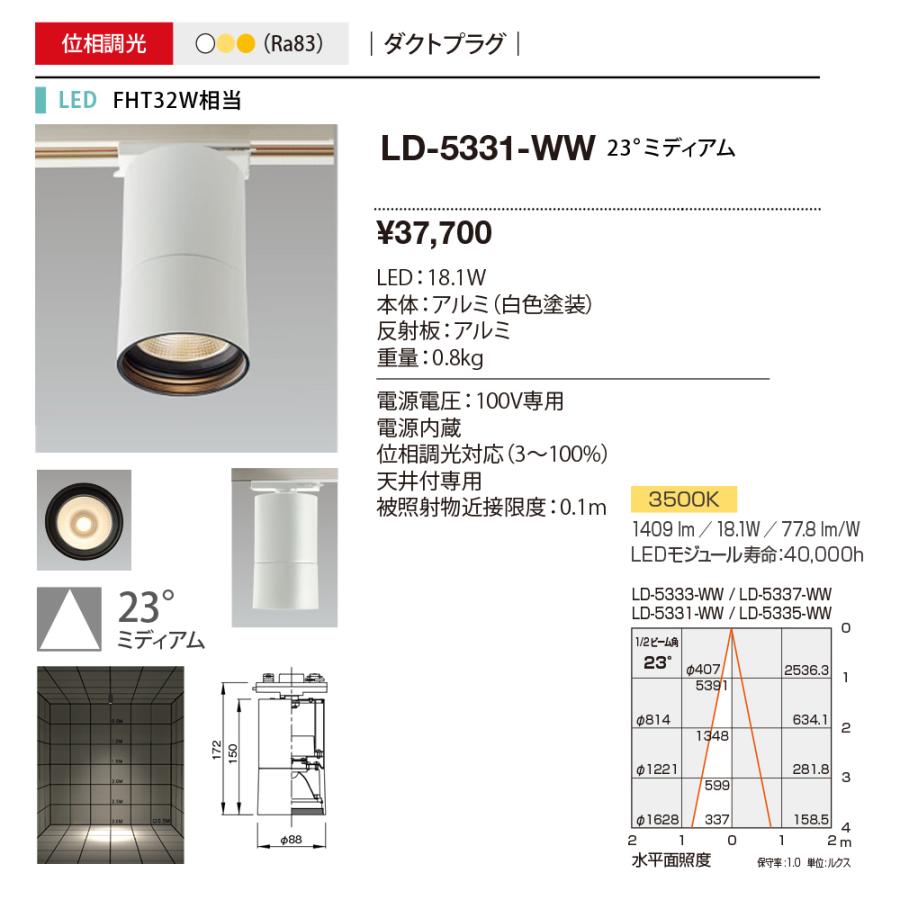 ｙａｍａｄａ　屋内シーリングライト　温白色　Ra83　FHT32W相当　LED一体型　専用調光器対応　ダクトタイプ　23°　LD-5331-WW_1