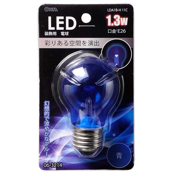 オーム電機　LEDカラー電球　装飾用　一般電球形　E26　クリア　1.3W　青（ブルー）　LDA1B-H 11C (06-3214)｜alllight