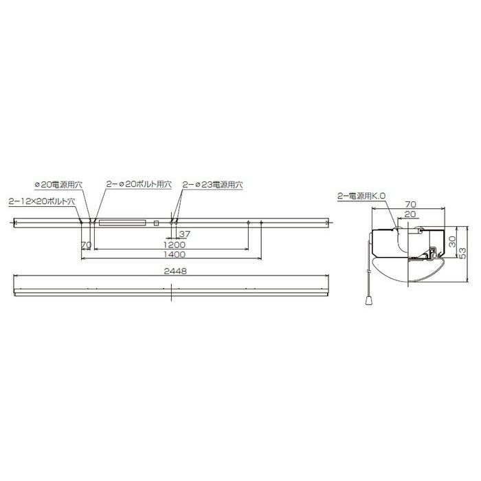 東芝 LEDベースライト 直付形 110タイプ W70 プルスイッチ付  FLR110形×2灯用省電力相当 温白色 LEDバー付 LEET-80701P-LS9+LEEM-81003WW-VB ※受注生産品の画像