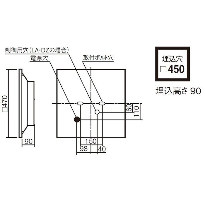 アウトレットオーダー 東芝　TENQOOスクエア光源ユニットタイプ □450タイプ FHP45×3灯相当 白色　LEKR45S901W-LD9(LEER74531+LEEMS70901WLD9) ※受注生産品