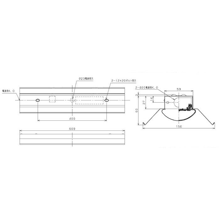 東芝 LEDベースライト 20タイプ 反射笠 Hf16形×1灯用高出力器具相当 温白色 LEDバー付 LEKT215164WW-LS9(LEET21504LS9+LEEM20163WW01) ※受注生産品の画像