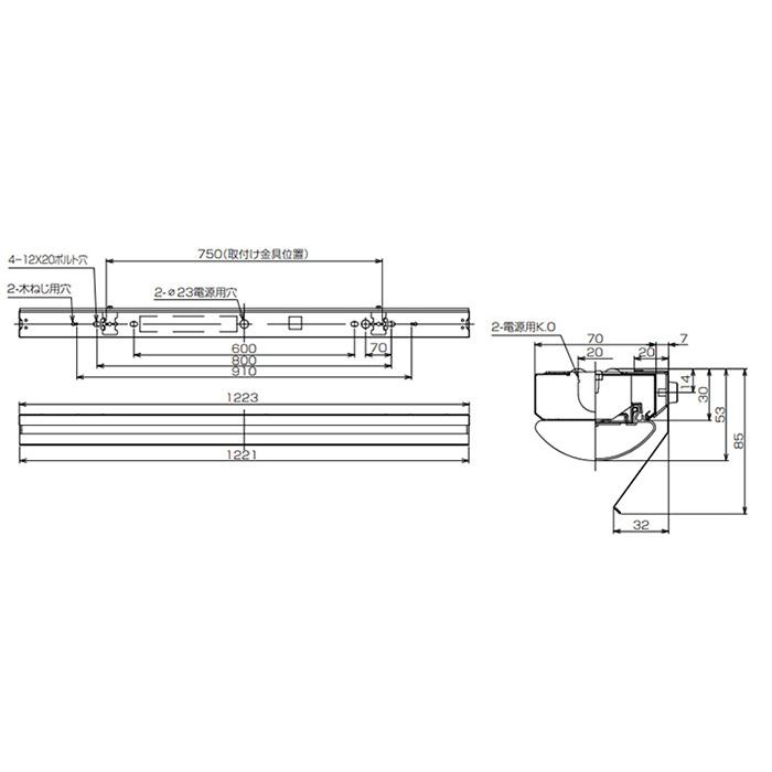 東芝 LEDベースライト 40タイプ 片反射笠 Hf32X1灯定格出力 昼光色 LEKT416253D-LS9(LEET40701-LS9+HR4126NL+LEEM40253D01) ※受注生産品の画像