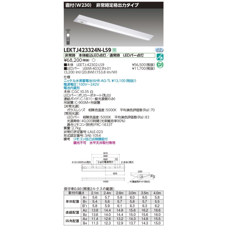 TOSHIBA（東芝） 非常用照明器具 定格出力タイプ 40タイプ W230 Hf32×1
