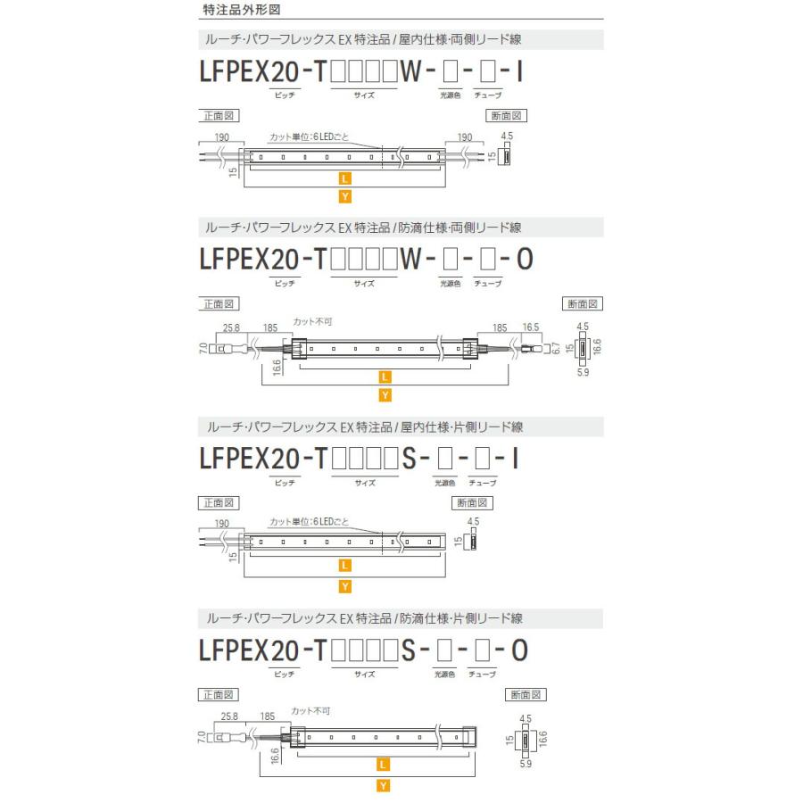 ルーチ LEDテープライト ルーチ・パワーフレックスEX 特注品 20mmピッチ DC24V 3619.2mm (電源トランス・コード別売) LFPEX20-T-3619 ※受注生産品の画像