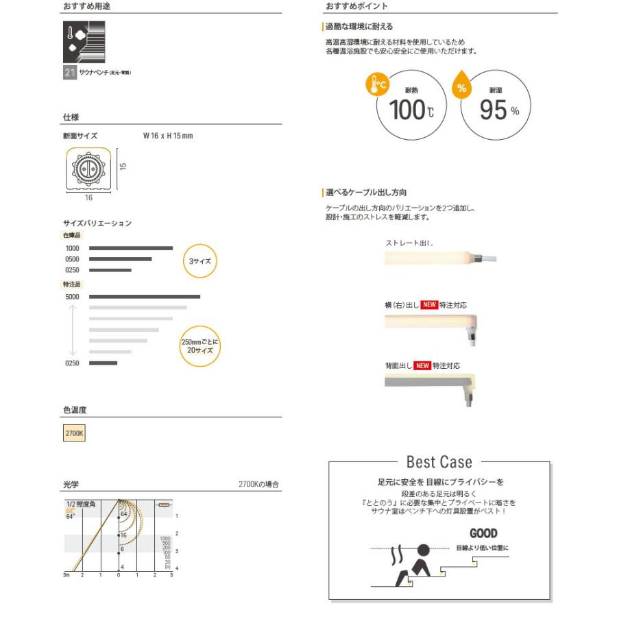 ルーチ LEDライン照明 ルーチ・UQフレックスサウナ 防滴・防湿 DC24V 250mm (電源トランス・コード別売) LFUS-T0250 ※受注生産品の画像