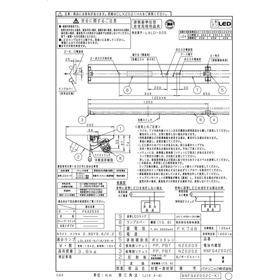 Panasonic（パナソニック） 直付型 直管LEDランプベースライト 非常用