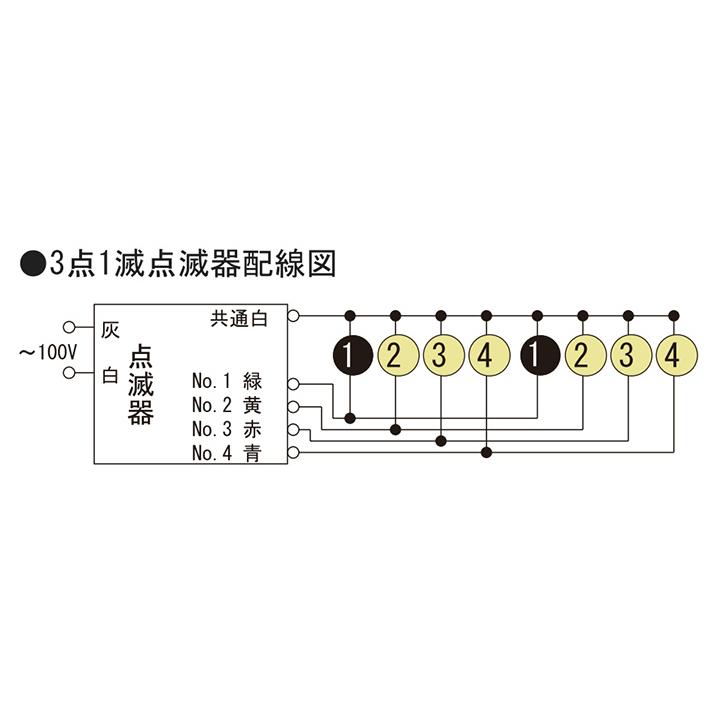 キョーワ 電子点滅器 4段点滅器 3A×4回路 3点1滅流れ AC100V 無段変速ボリューム付 屋内用 180周期/毎分±50% VX31-12AZの画像