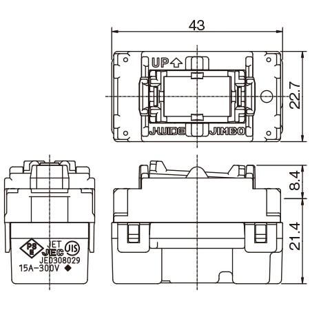神保電器（JIMBO） J・WIDEシリーズ 埋込表示灯なしスイッチ 片切 15A