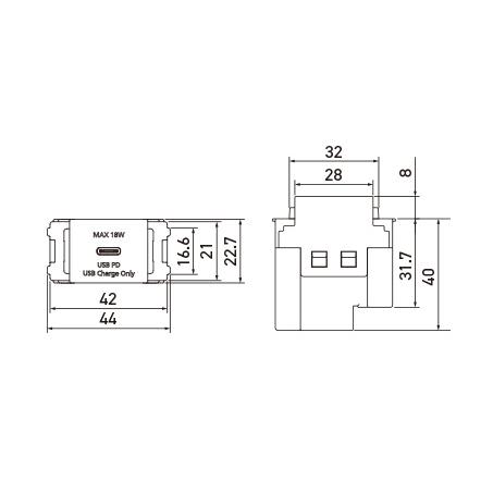 パナソニック　SO-STYLE配線器具 埋込充電用USBコンセント(Type-C) 1個モジュール 1ポート PD充電18Wまで 出力DC 5V 3A DC 9V 2A マットブラック　WN14841MB｜alllight｜02