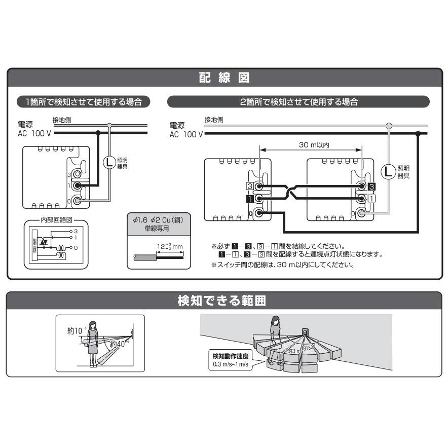 パナソニック フルカラー 壁取付熱線センサ付自動スイッチ 2線式・3路