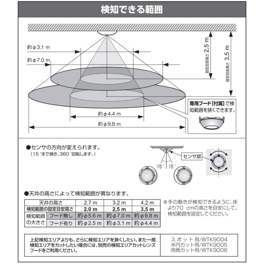 パナソニック 天井取付熱線センサ付自動スイッチ 広角検知形 8Aタイプ 親器 明るさセンサ付 埋込穴φ70mm 8A 200V AC ホワイト