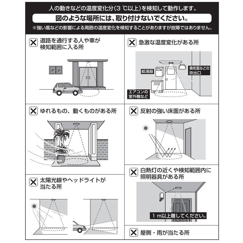 パナソニック　軒下天井取付熱線センサ付自動スイッチ 4線式広域タイプ 広角検知形 親器 屋外用 直径85mm 埋込穴φ70mm 8A 100V AC ホワイト　WTK44819｜alllight｜06