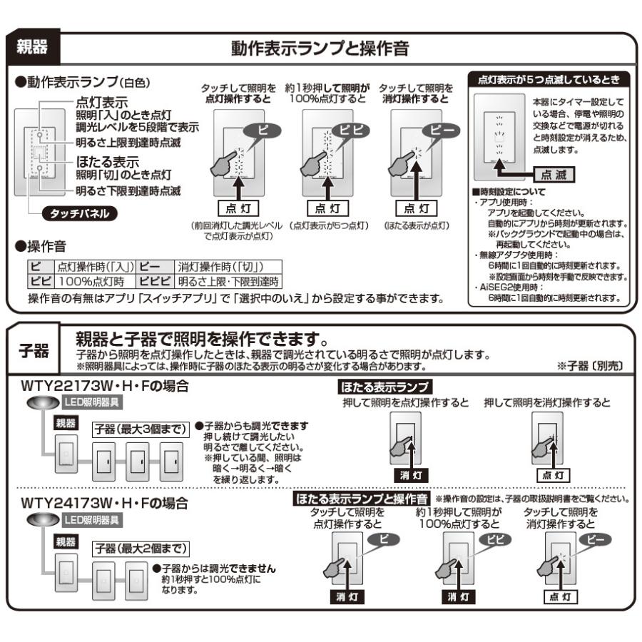 パナソニック　アドバンスシリーズ リンクプラス タッチLED調光スイッチ 3線式 4線式 逆位相 親器・受信器 適合LED専用3.2A マットグレー　WTY24173H｜alllight｜04