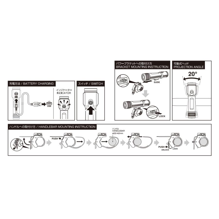 GENTOS XBシリーズ バイクライト USB充電式 白色LED IP64 800lm
