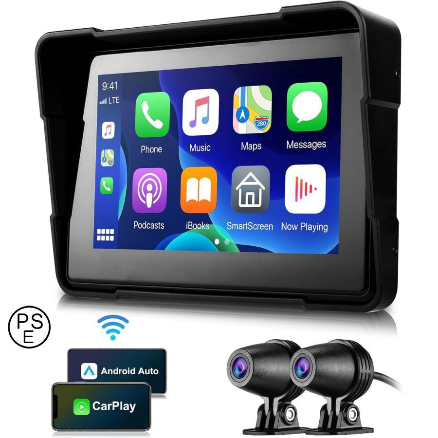 バイク用　ドライブレコーダー　５インチ　CarPlay　カメラ前後　動作〇 バイクドライブレコーダー 5インチディスプレイオーディオ ワイヤレス