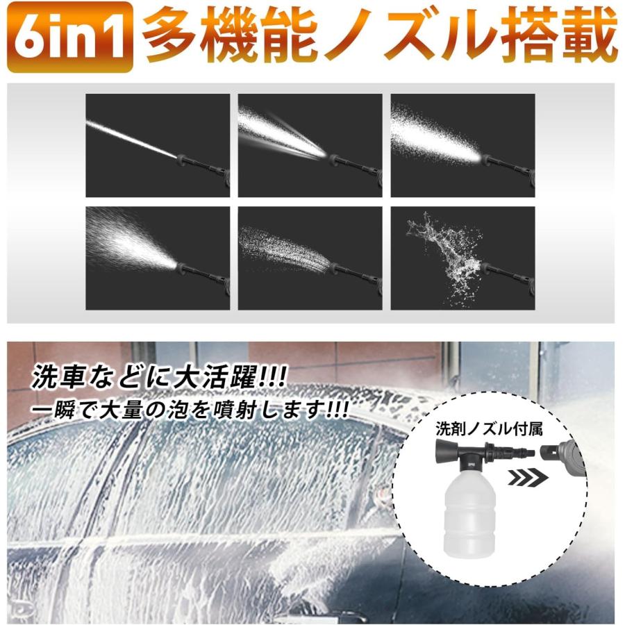 2026新登場強化版】高圧洗浄機 コードレス 充電式 6in1多機能ノズル