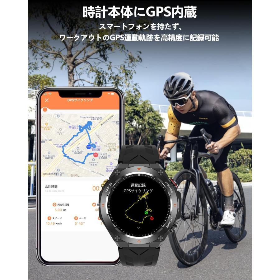スマートウォッチ 新設計 時計にGPS内蔵 軍用規格 スポーツウォッチ 耐