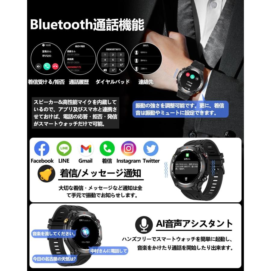 スマートウォッチ 新設計 時計にGPS内蔵 軍用規格 スポーツウォッチ 耐