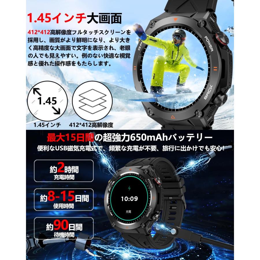 スマートウォッチ 新設計 時計にGPS内蔵 軍用規格 スポーツウォッチ 耐