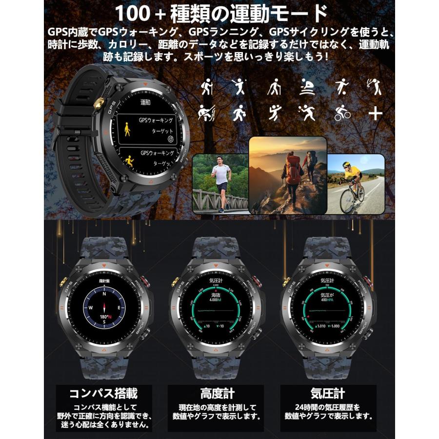 スマートウォッチ 新設計 時計にGPS内蔵 軍用規格 スポーツウォッチ 耐 