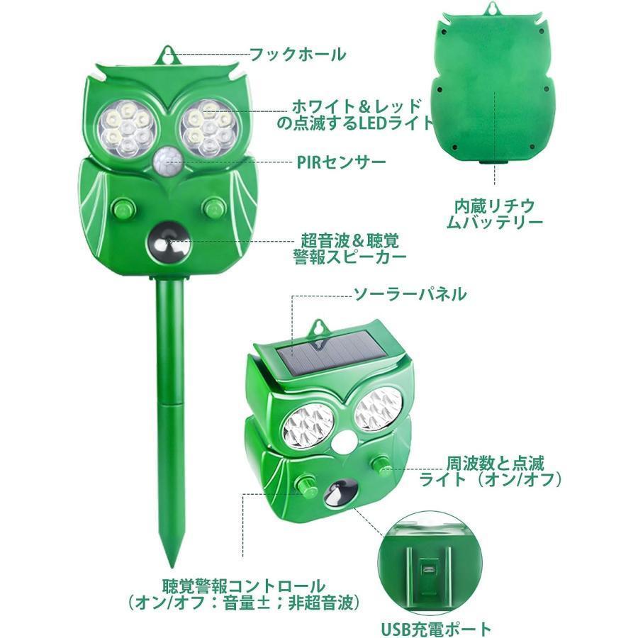 ☆動物撃退器 超音波  害獣対策器 動物対策器 USB充電＆ソーラー充電 動物撃退器 超音波 害獣対策器 猫よけ 人気 鳥よけ フクロウ型 犬よけ