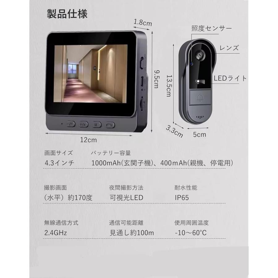 テレビドアホン インターホン カメラ付き 工事不要 【双方向通話 テレビドアホン インターホン カメラ付き 工事不要 【双方向通話