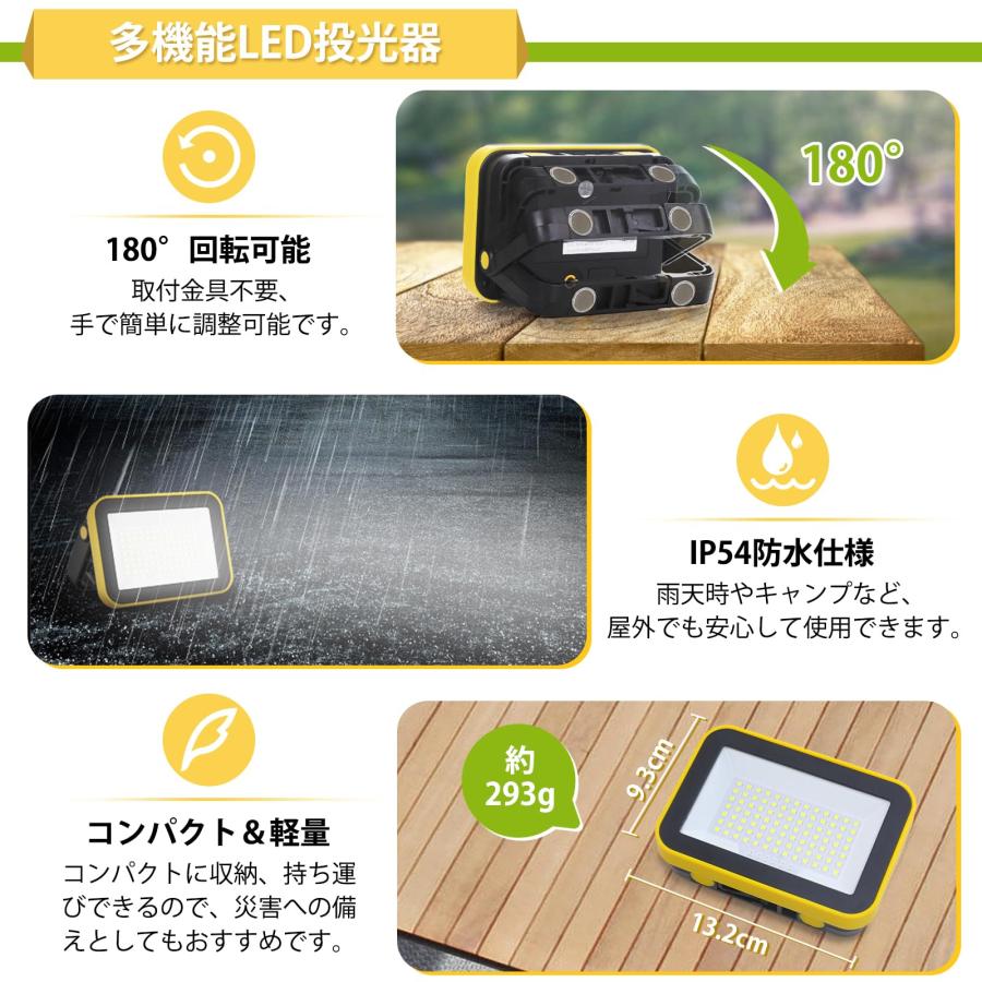 投光器 LED 充電式 高輝度 18650 3000LM 作業灯 作業用ライト 折り畳み