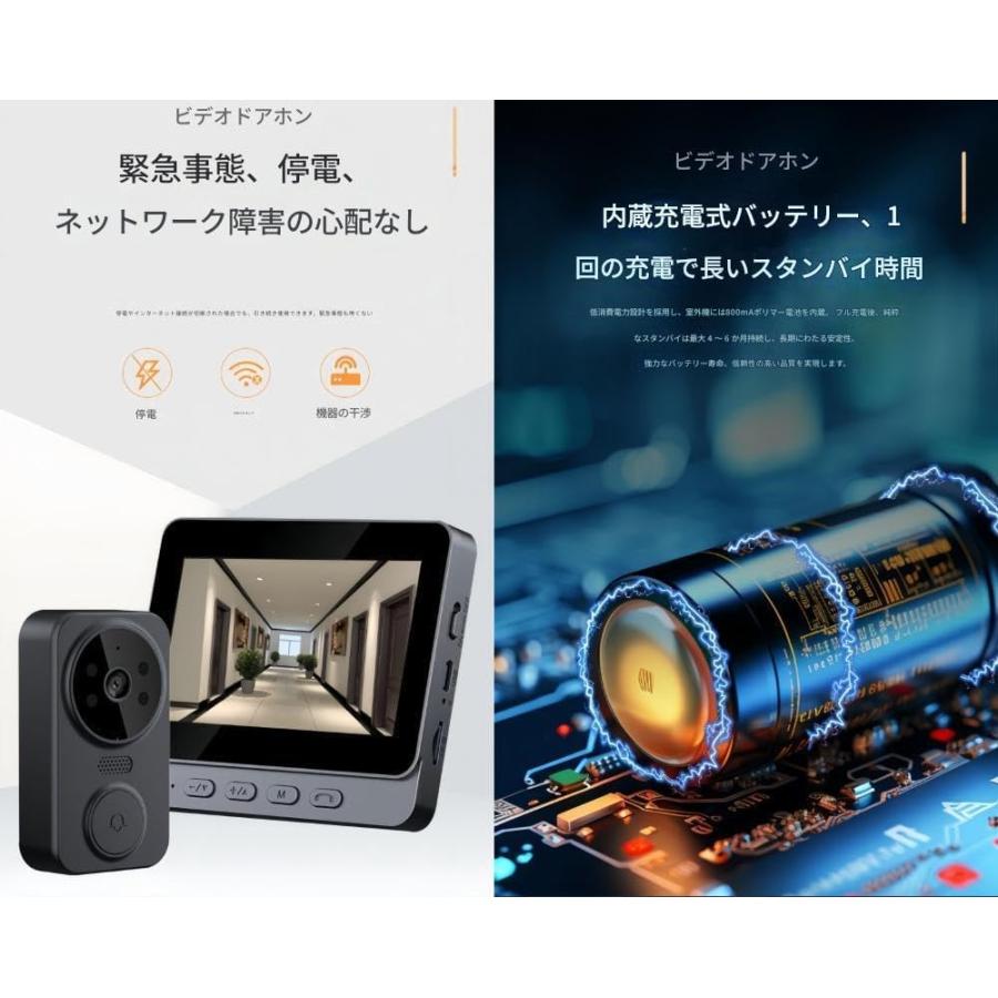 ビデオドアベルインターホン ワイヤレスインターホン インストール不要