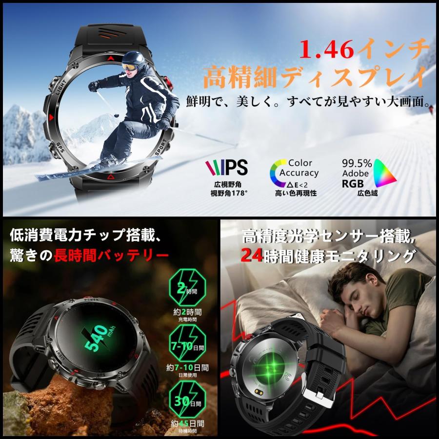 最新登場 スマートウォッチ GPS運動軌跡記録 軍用規格 懐中電灯 iPhone 