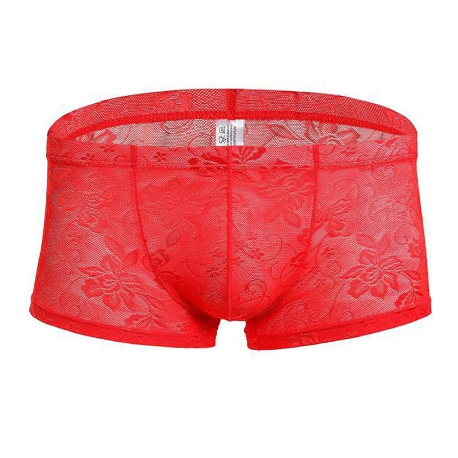 激安アウトレット メンズ ボクサーパンツ シースルー ボクサーブリーフ 通気性良い 快適 総レース レッド Lサイズ Www Hirshmark Com