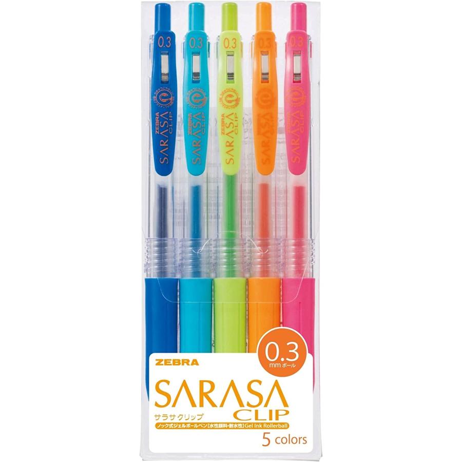 サラサ サラサクリップ 5色セット 0.3mm ゲルインクボールペン 水性