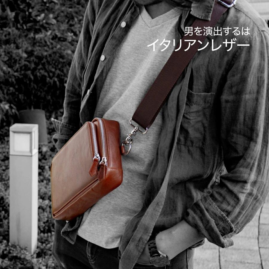 DomTeporna Italy ボディバッグ メンズ 本革 牛革 L字ファスナー DomTeporna Italy ボディバッグ メンズ 本革 牛革 L字ファスナー