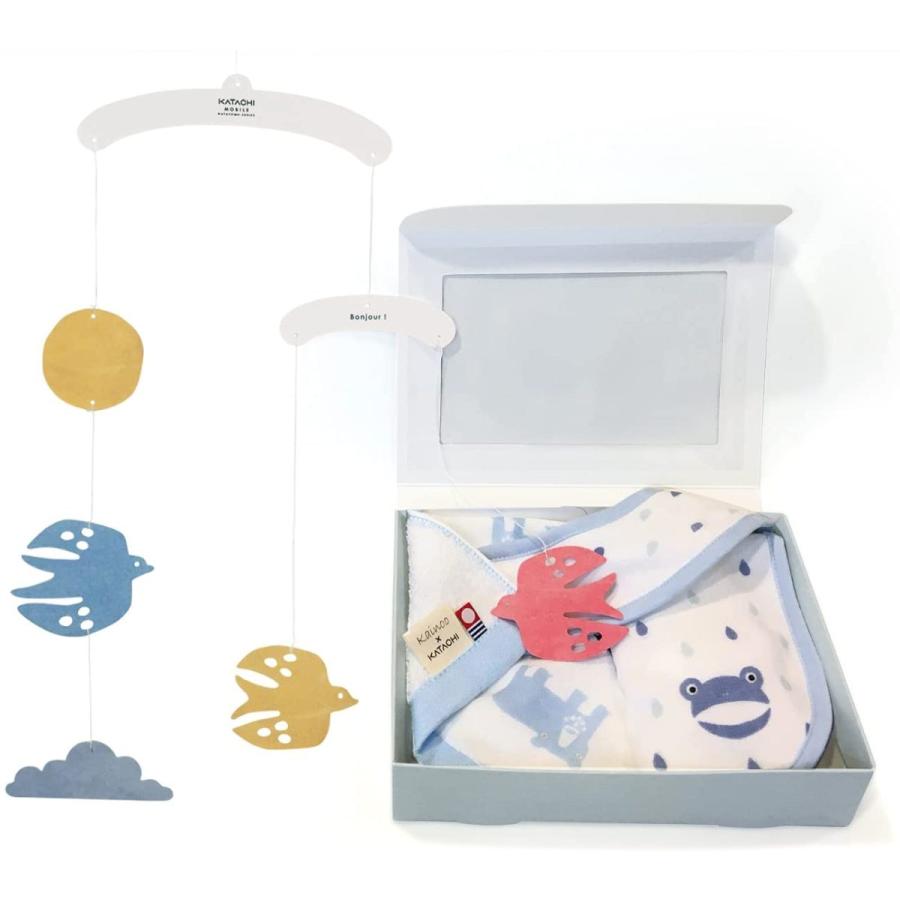 Katachi ベビーギフトセット 出産祝い 男の子 日本製 今治タオル ブ 3点セット ハンドタオル 大人女性の モビール ギフトケース付き スタイ
