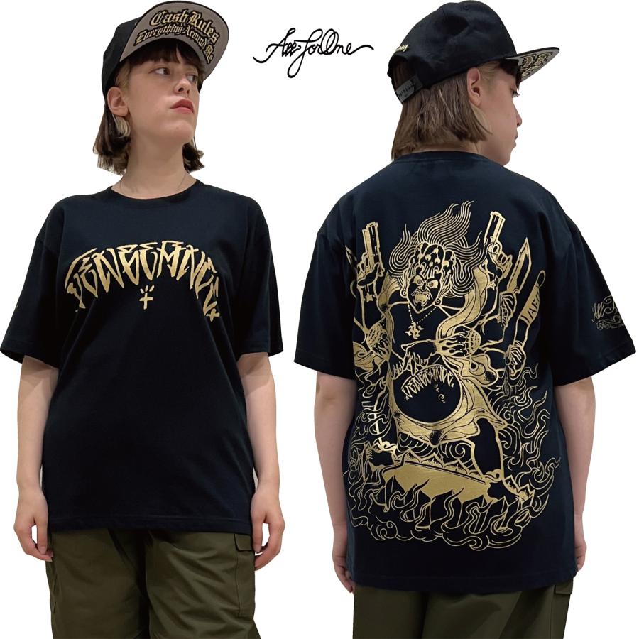 AFO/UNISEX】asuLA S/S TEE【BLACK / GOLD 和柄 】【ゆう AFO/UNISEX】asuLA S/S TEE【BLACK / GOLD 和柄 】【ゆう