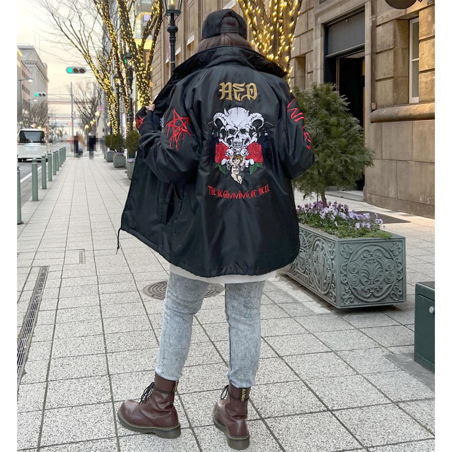 AFO】Beginning Of Hell サテン コーチ ジャケット(ボア裏地付 AFO】Beginning Of Hell サテン コーチ ジャケット(ボア裏地付