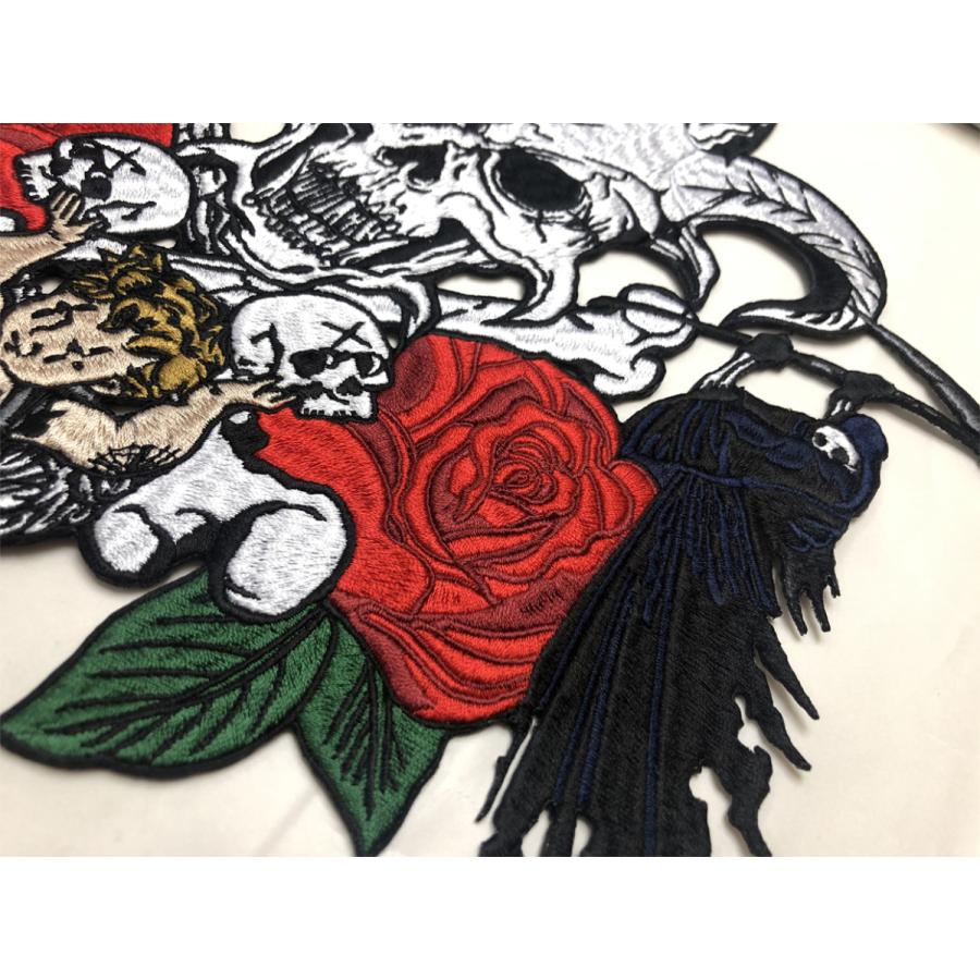 ANGEL wappen デスエンジェル ワッペン 300mm x 275mm【ゆうパケット対象】エンジェル 堕天使 スカル ペンタグラム 骸骨 薔薇 【RACING】