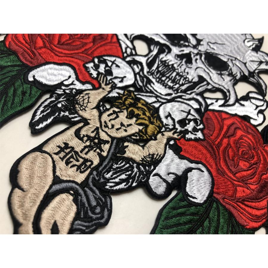 ANGEL wappen デスエンジェル ワッペン 300mm x 275mm【ゆうパケット対象】エンジェル 堕天使 スカル ペンタグラム 骸骨 薔薇 【RACING】