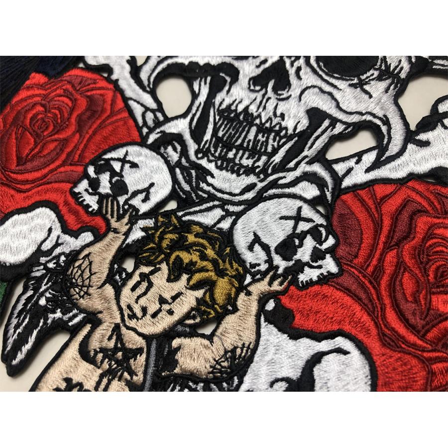 ANGEL wappen デスエンジェル ワッペン 300mm x 275mm【ゆうパケット対象】エンジェル 堕天使 スカル ペンタグラム 骸骨 薔薇 【RACING】