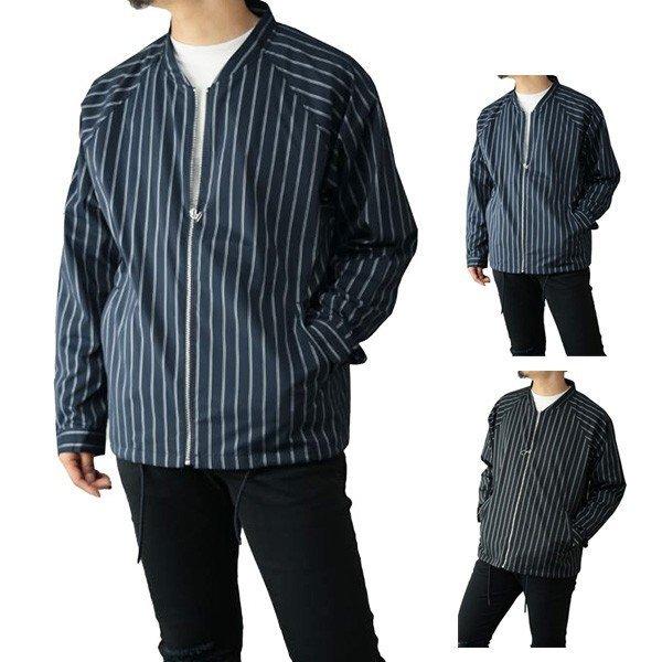 ジャンパーブルゾンma1メンズストライプ柄ノーカラー春コーデストレッチ薄手スイングトップアウター Familyhealthnorthtexas