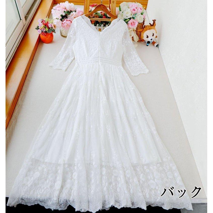 白ワンピースマキシワンピ7分袖レースワンピースレディースリゾート夏