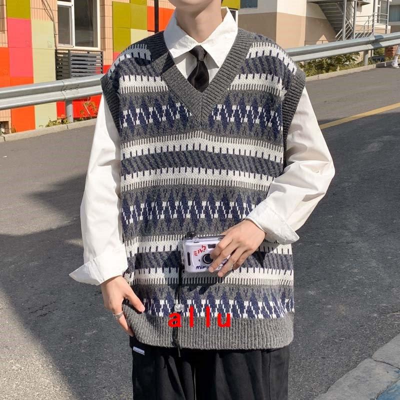 ニットベスト ニット ベスト Vネック メンズ 重ね着 コーデ トップス ゆったり ニットソー 幾何柄 カジュアル おしゃれ All Allure Webshop 通販 Yahoo ショッピング
