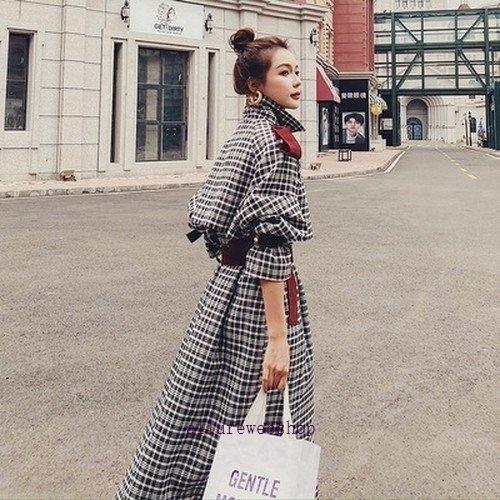 全日本送料無料 女性 50代 40代 30代 代 春 秋 コート ファッション レディース ロング トレンチコート カジュアル 春秋 チェック柄トレンチコート チェスターコート カラー ブラウン系